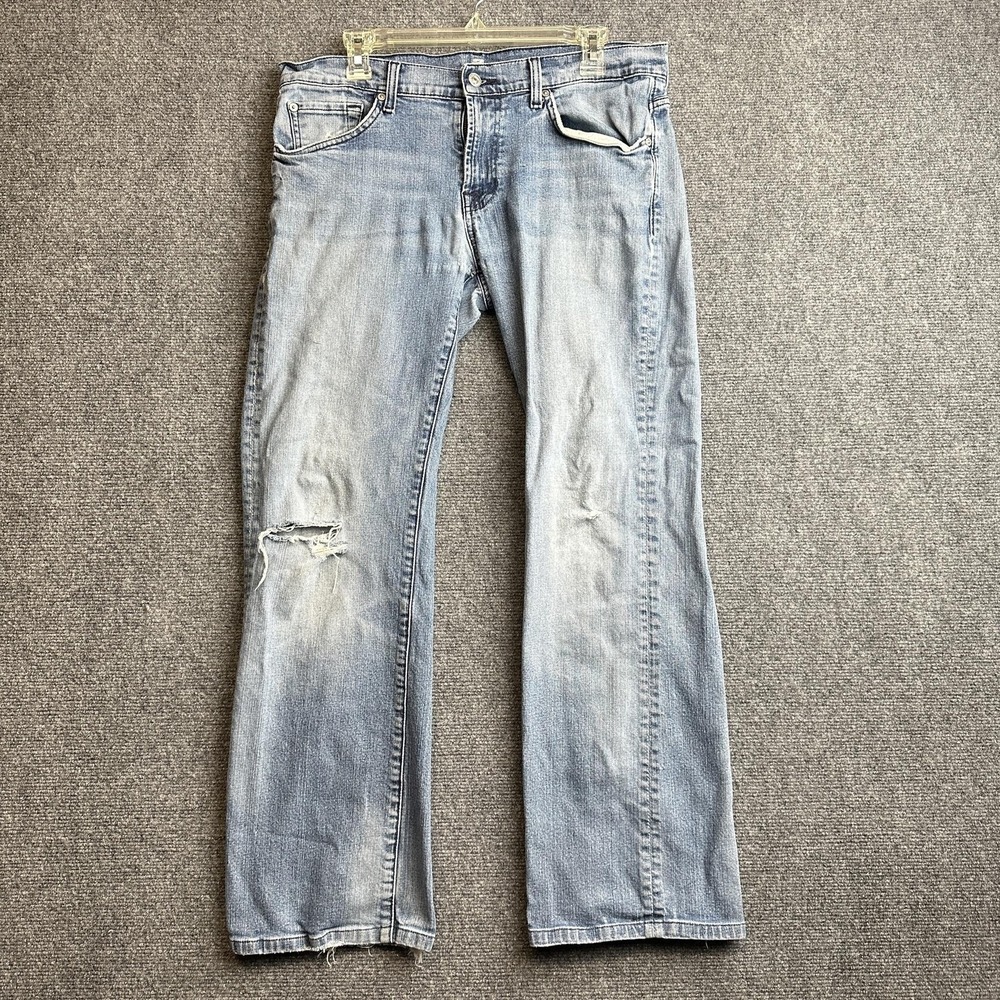 7 For All Mankind A Pocket Bootcut Jeans Womens 34 Blue Distressed Stretch Denim